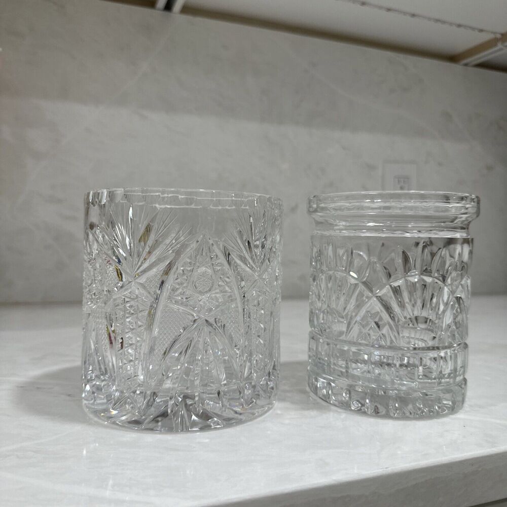 Pair Crystal Clear Industries 24% Lead Crystal Jar - Edinburgh Pattern 5” Star - Picture 5 of 9